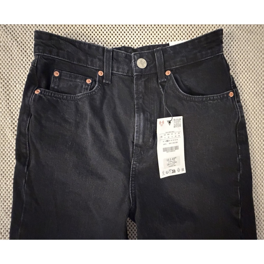 NEW ZARA Jeans Sz 4 Mom Fit High Rise Straight Leg Black 100%‎ Cotton 29" Inseam